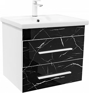Тумба под умывальник подвесная Vimark Geo Кения 60, черный мрамор/белый лак